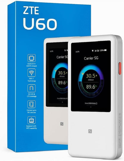 ZTE U60 Mobiler 5G WiFi 7 LTE Hotspot Wingle Touchscreen für bis zu 64 Geräte