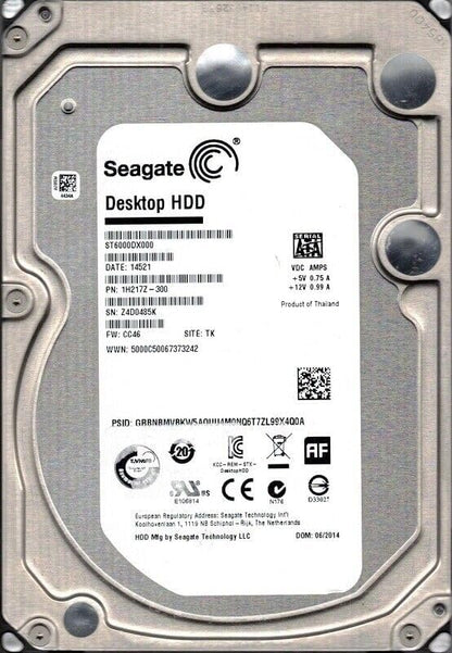 Seagate Desktop 6TB Interne Festplatte ST6000DX000 3,5 Zoll HDD SATA3 7200RPM