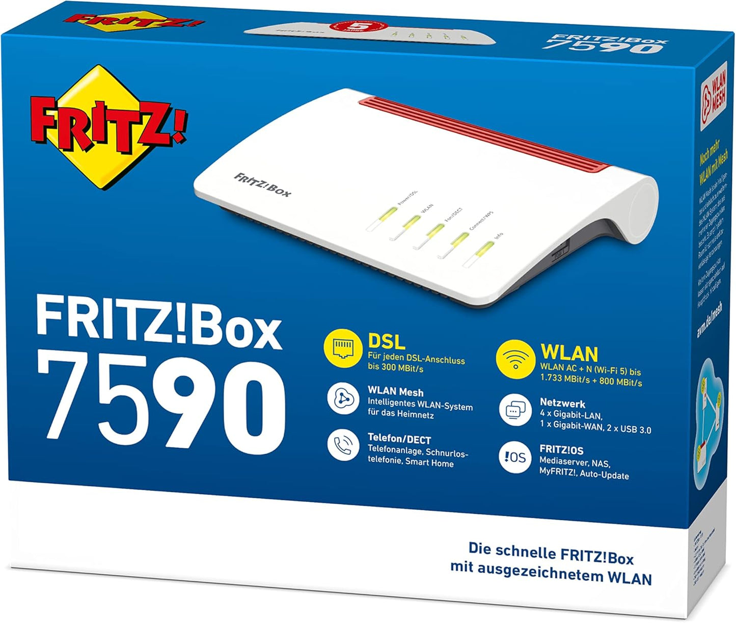 AVM FRITZ!Box 7590 WLAN router (DSL/VDSL, 1,733 MBit/s (5GHz) &amp; 800 MBit/s