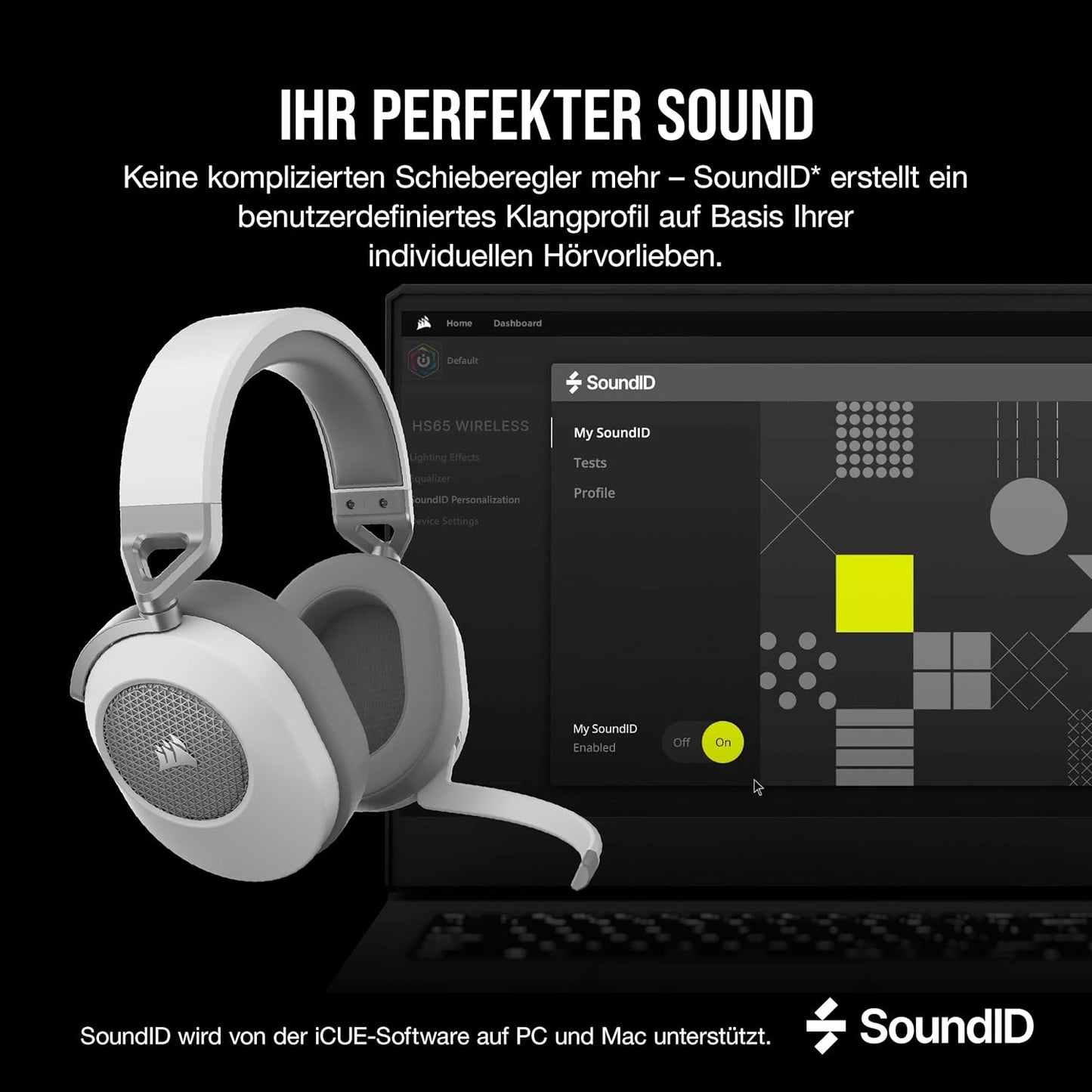 Corsair HS65 Wireless Gaming Headset Bluetooth Dolby 7.1-Surround-Sound - White