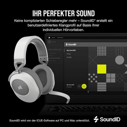 Corsair HS65 Wireless Gaming Headset Bluetooth Dolby 7.1-Surround-Sound - White