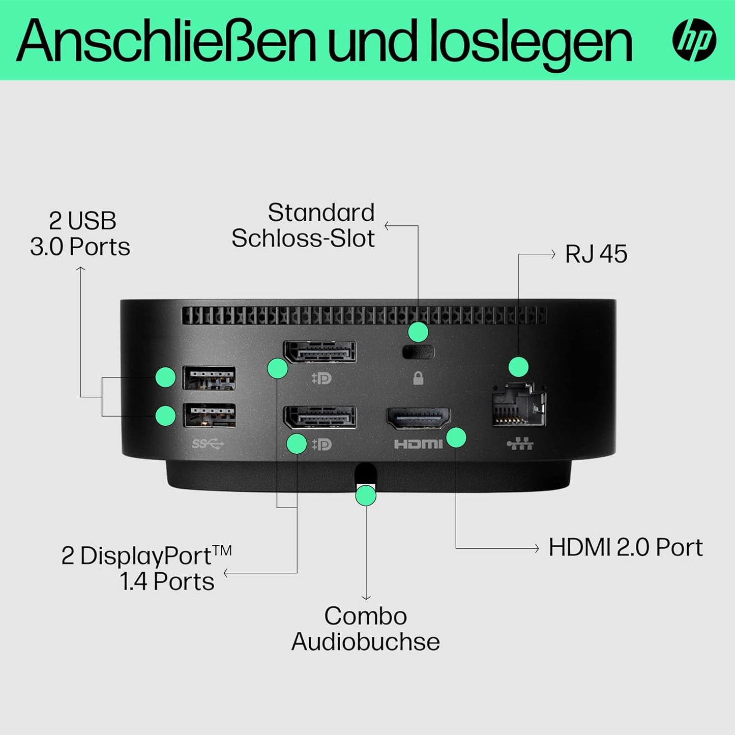 HP USB-C Dockingstation G5 USB 3.0 2x 1.4 Displayports HDMI inkl.120W Netzteil
