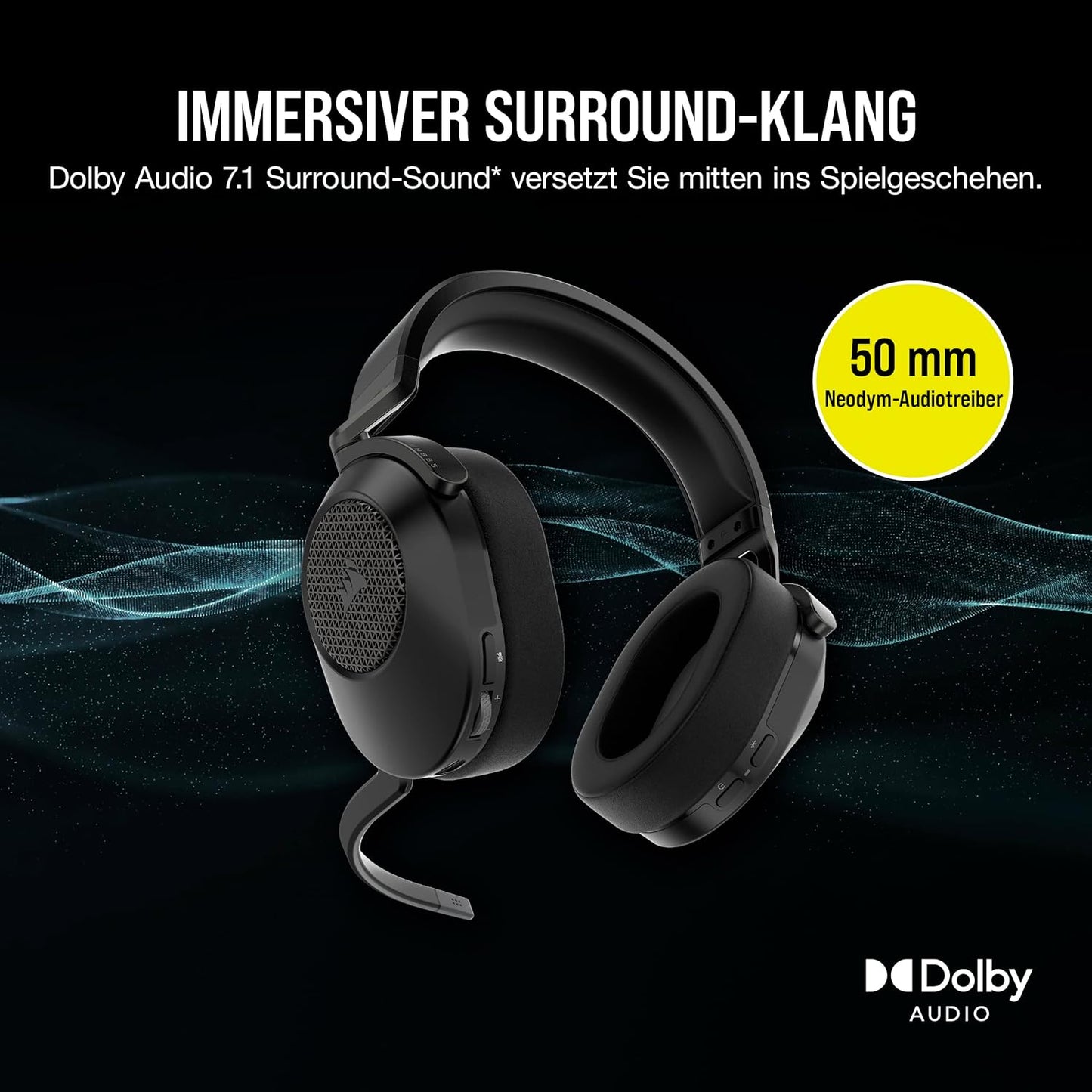 Corsair HS65 Wireless Gaming Headset Bluetooth Dolby 7.1-Surround-Sound - Carbon
