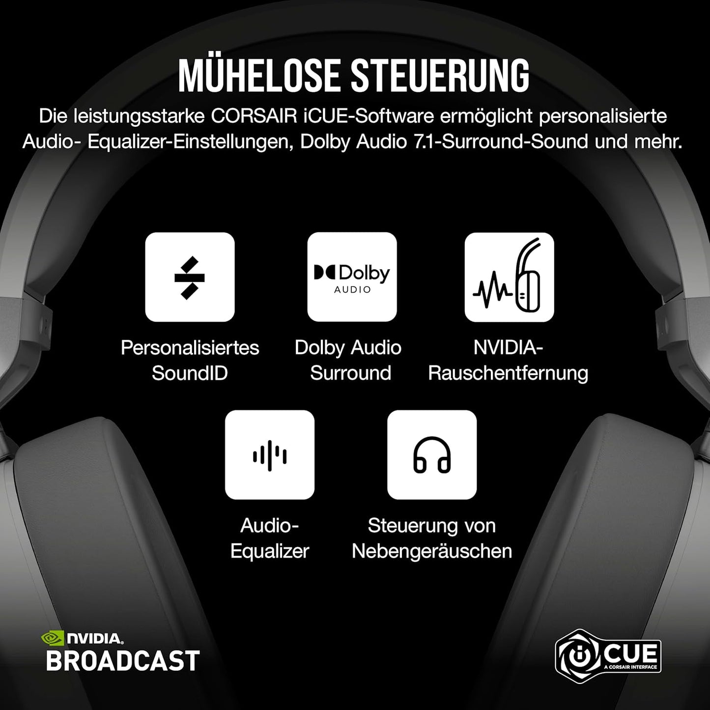 Corsair HS65 Wireless Gaming Headset Bluetooth Dolby 7.1-Surround-Sound - White