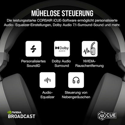 Corsair HS65 Wireless Gaming Headset Bluetooth Dolby 7.1-Surround-Sound - White