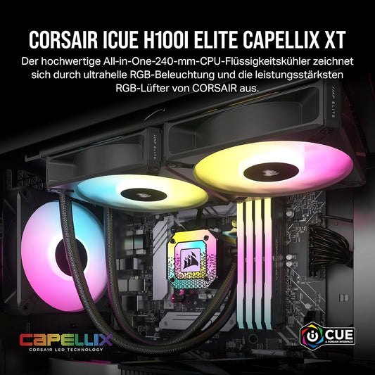 CORSAIR iCUE H100i ELITE RGB Flüssig-CPU-Kühler AF Elite Series 240-mm-Radiator