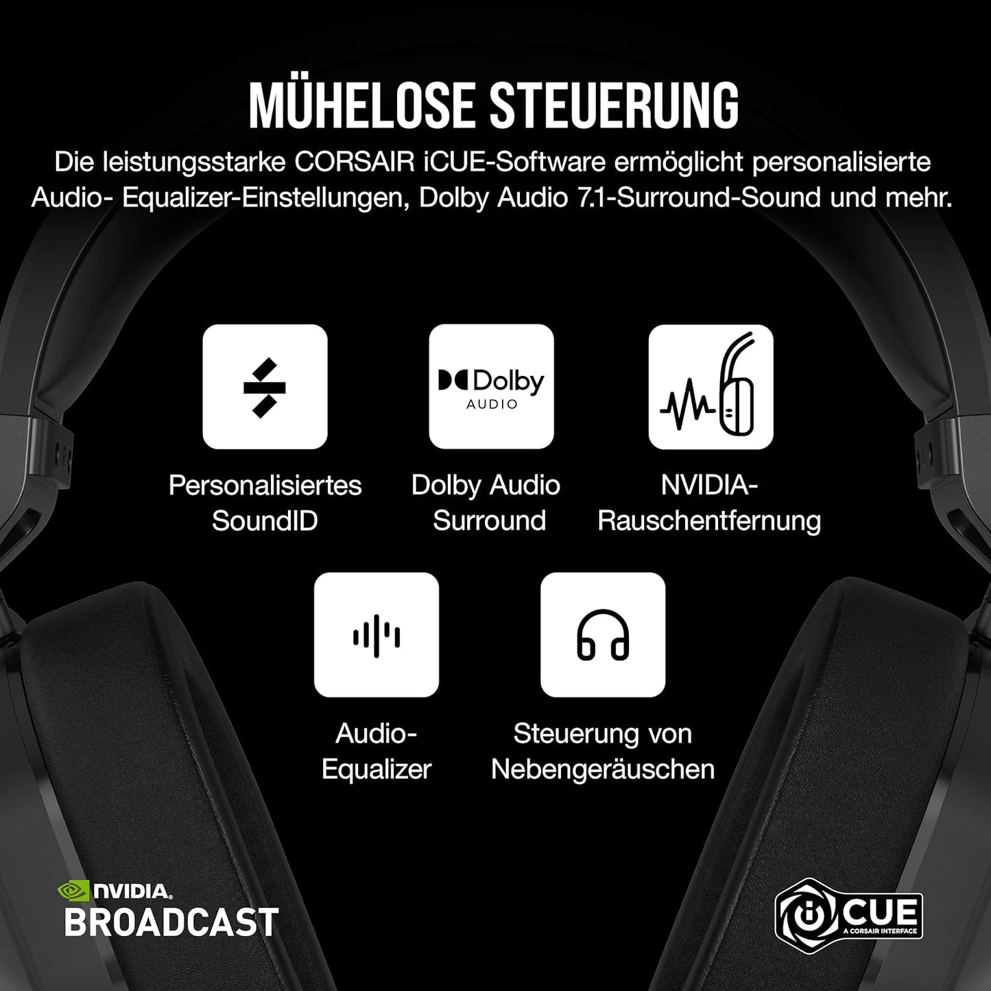 Corsair HS65 Wireless Gaming Headset Bluetooth Dolby 7.1-Surround-Sound - Carbon