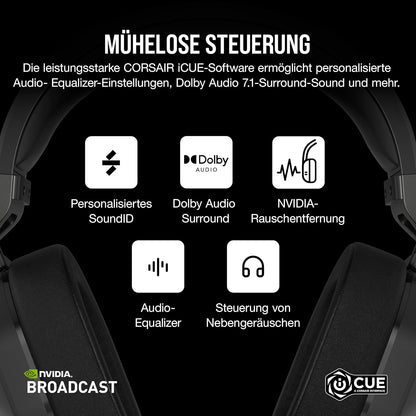 Corsair HS65 Wireless Gaming Headset Bluetooth Dolby 7.1-Surround-Sound - Carbon