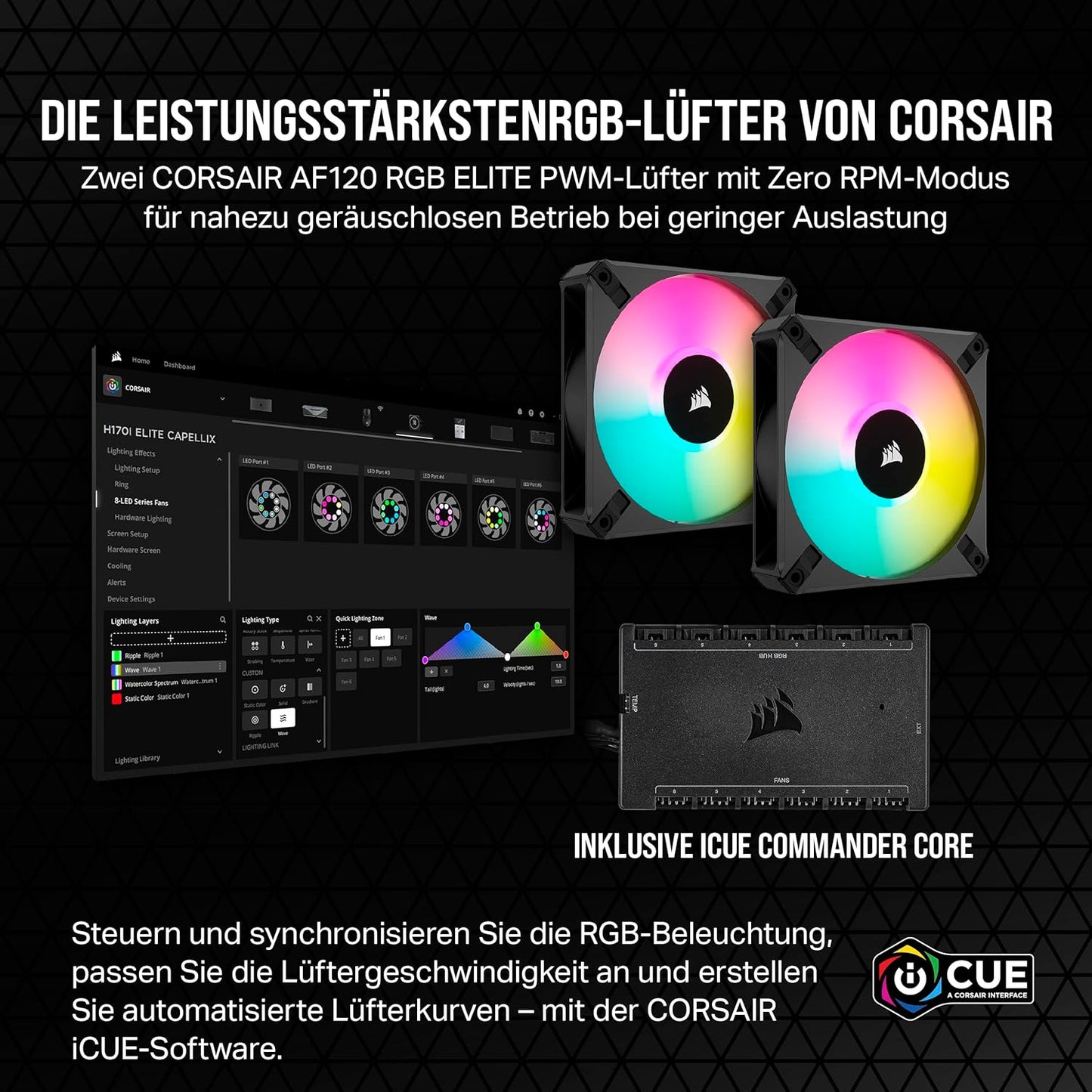 CORSAIR iCUE H100i ELITE RGB Flüssig-CPU-Kühler AF Elite Series 240-mm-Radiator