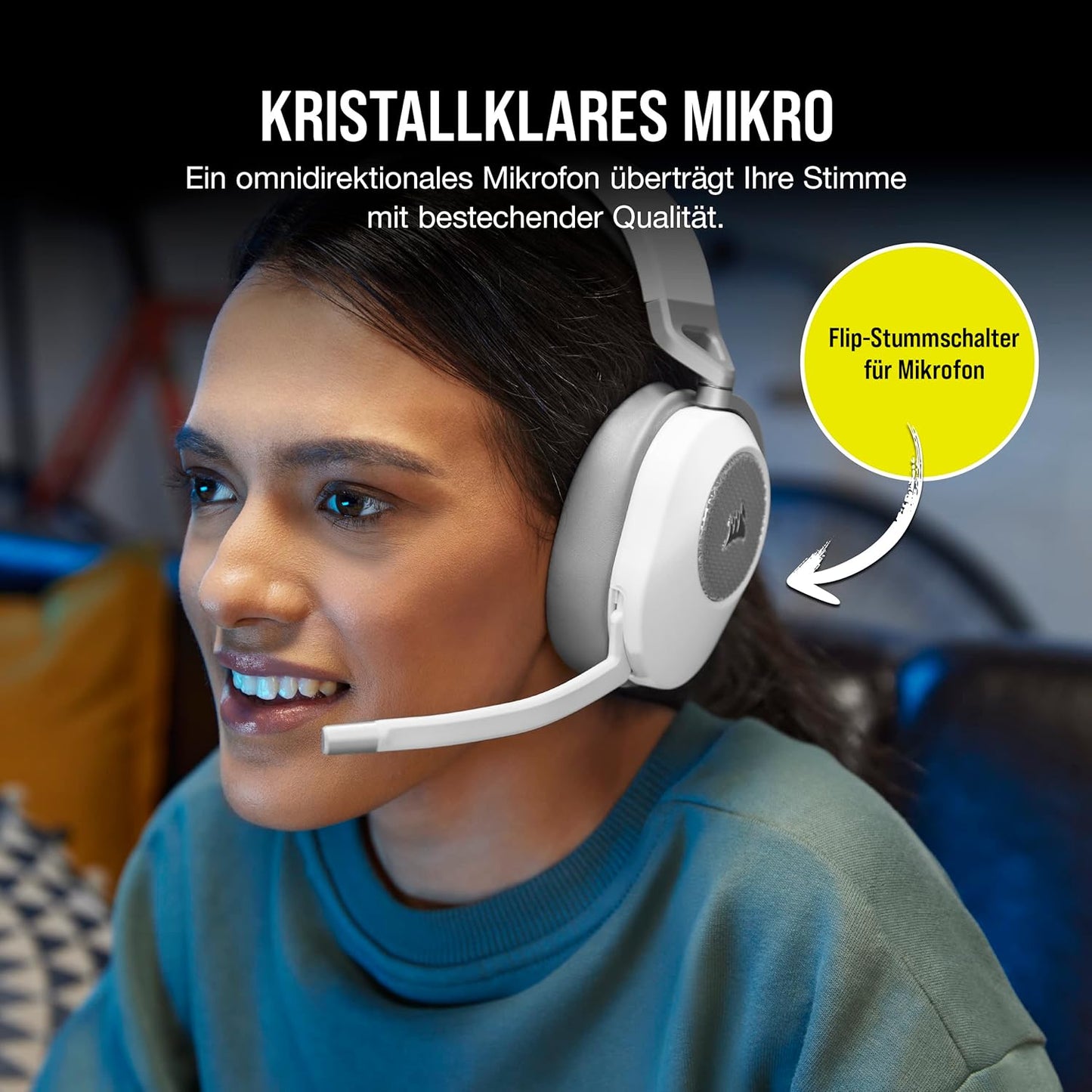 Corsair HS65 Wireless Gaming Headset Bluetooth Dolby 7.1-Surround-Sound - White