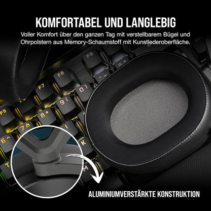 Corsair HS65 Wireless Gaming Headset Bluetooth Dolby 7.1-Surround-Sound - Carbon