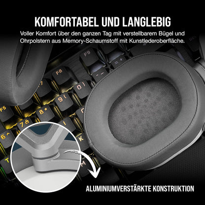 Corsair HS65 Wireless Gaming Headset Bluetooth Dolby 7.1-Surround-Sound - White