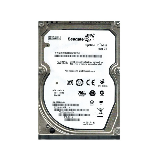 Seagate Pipeline 500GB Internal Hard Drive ST9500323CS 2.5 inch HDD SATA 5400RPM