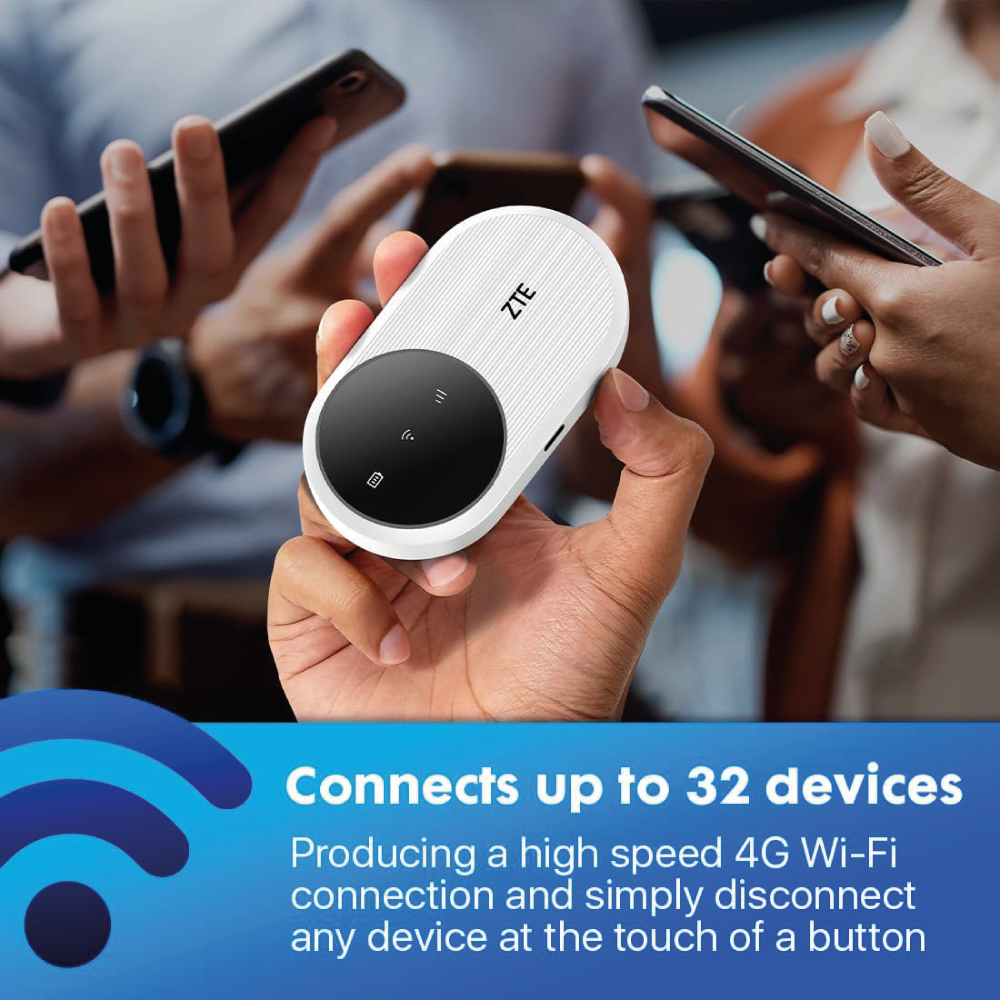 ZTE U10 Mobile Router Hotspot 4G WiFi CAT4 287Mbps for up to 32 devices white